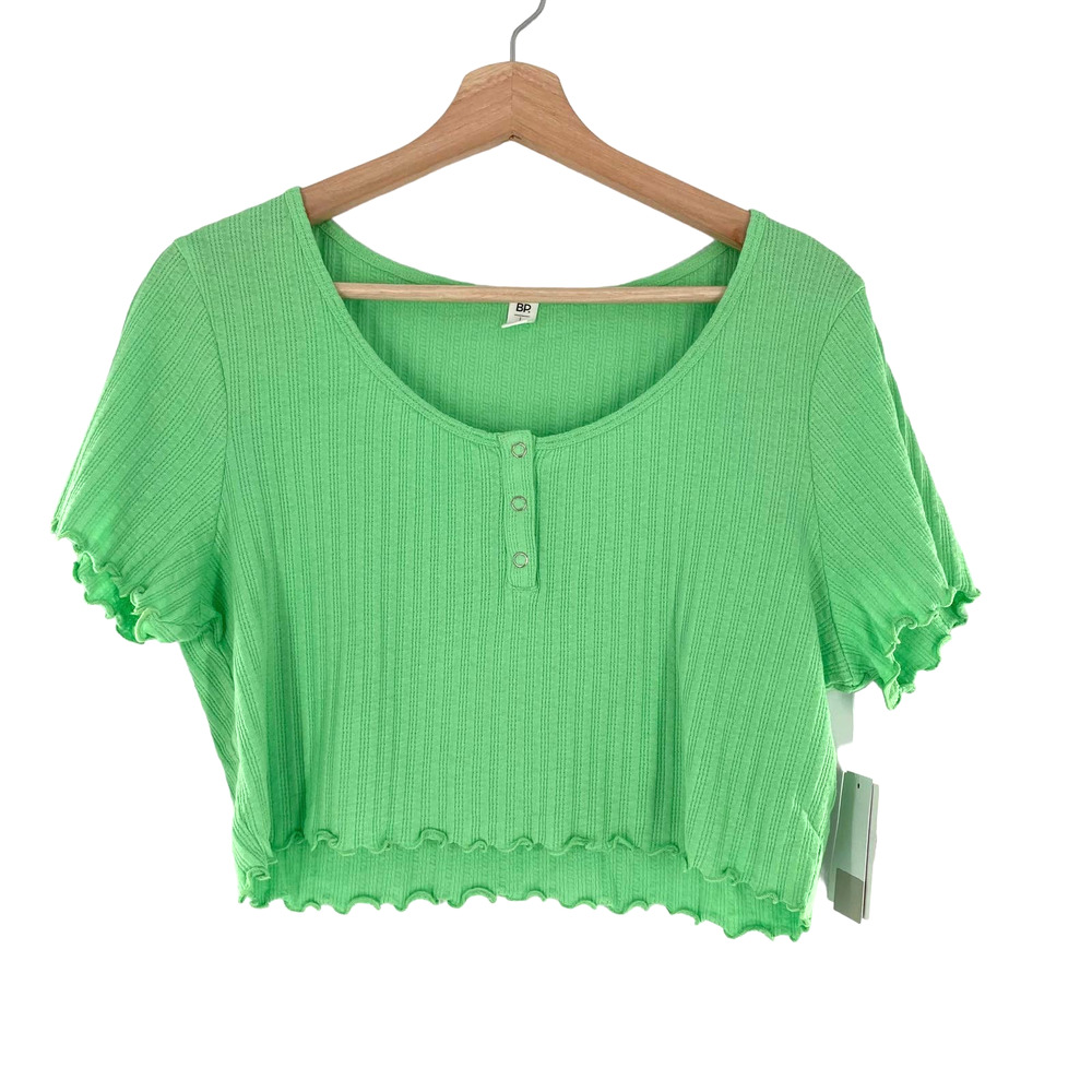 BP. Nordstrom Pointelle Rib Crop Scoop Short Sleeve Lime Green Tee